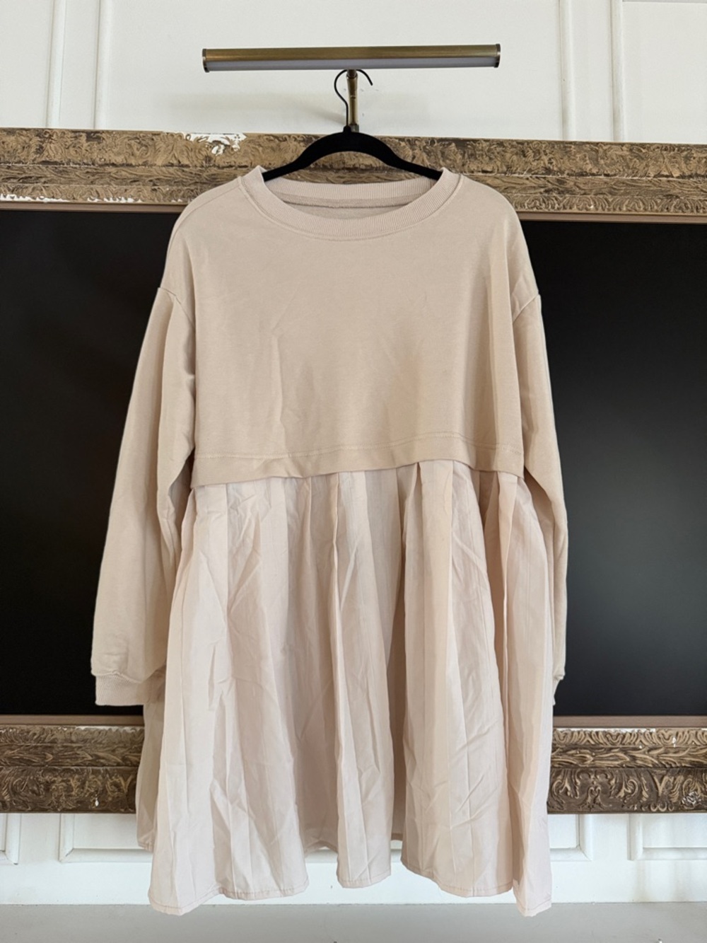 Beige Two-Tone Sweatshirt Dress